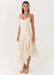 Cleosa Asymmetrical Midi Dress - Ivory