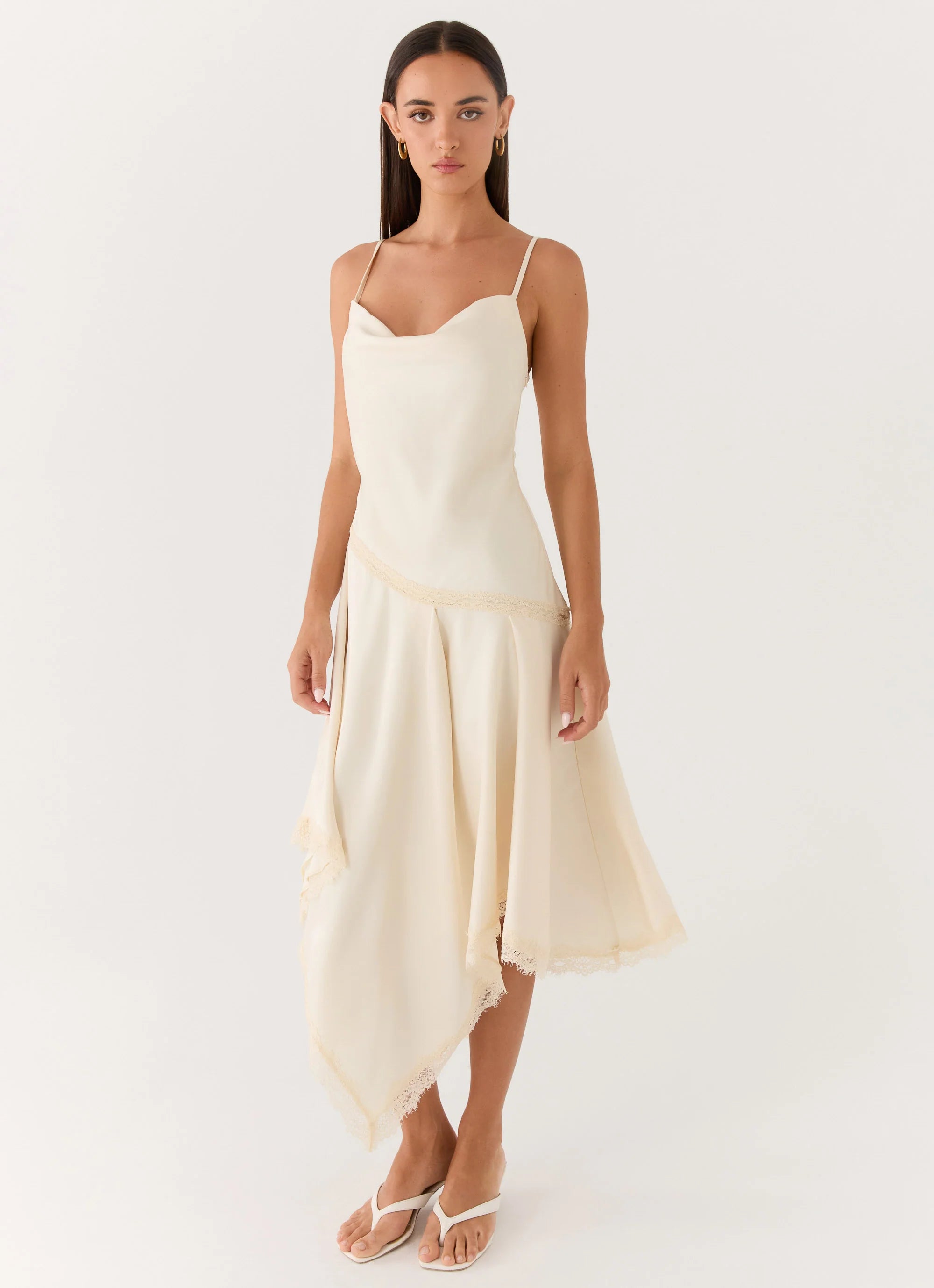 Cleosa Asymmetrical Midi Dress - Ivory