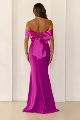 The Sleek Soirée Off Shoulder Maxi Dress Plum